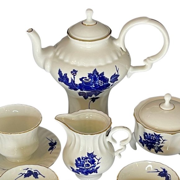 Vintage Bone China Coffee Espresso Tea Set Royal Blue Floral Romanian - Picture 1 of 7
